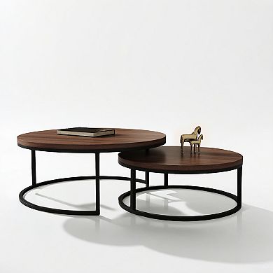 2-piece Modern Round Nesting Coffee Table Set, Space-saving Accent Tables For Living Room