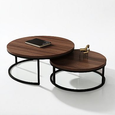 2-piece Modern Round Nesting Coffee Table Set, Space-saving Accent Tables For Living Room
