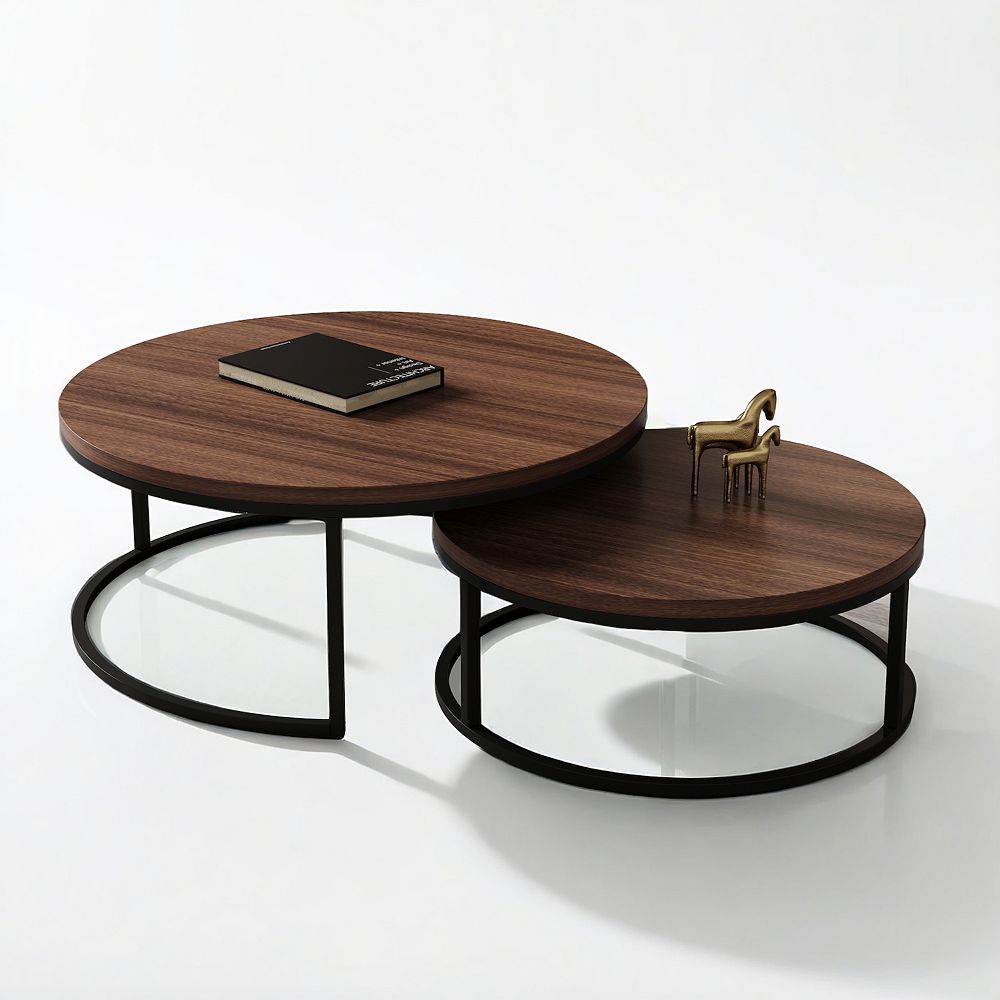 2-piece Modern Round Nesting Coffee Table Set, Space-saving Accent ...