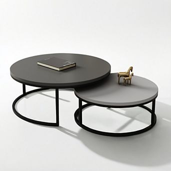 2 pc Modern Round Nesting Coffee Table Set, Space-saving Accent Tables For Living Room