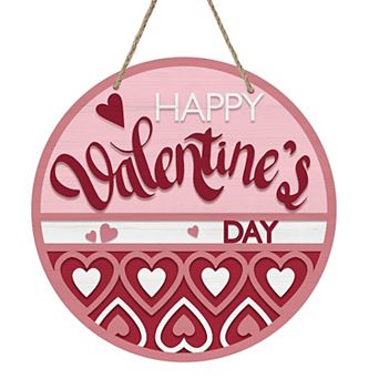 Happy Valentine's Day Wooden Door Hanger with Red & Pink Hearts for Indoor/Outdoor Decor