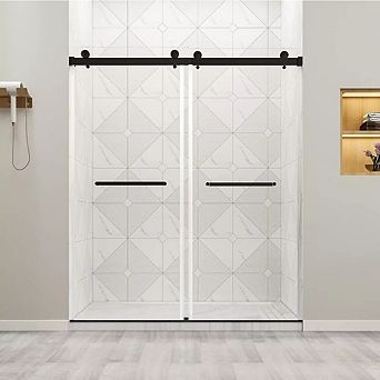 Zevemomo 56-60" Frameless Double Sliding Shower Door,8mm Clear Tempered Glass w/ 304 Stainless Steel