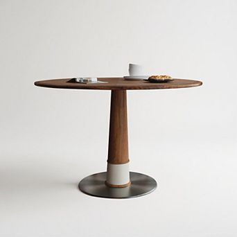 43.3-inch Round Stainless Steel Base Nature Wood Walnut Top Large Round Dining Table For 4-8 People