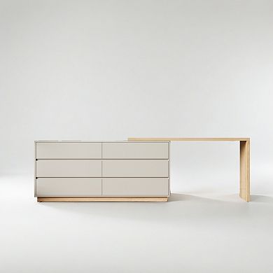 55.2 Inch White Corner L-shaped Dressing Table With 6 Drawers Perfect For Bedrooms Or Study Rooms