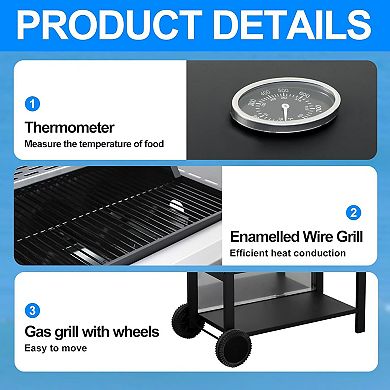 Zevemomo High-Power 4-Burner Propane Gas Grill with Foldable Side Tables and Spice Rack