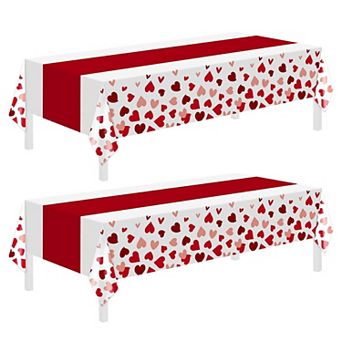 2-Pack Disposable Heart Tablecloths, 54"x108" for Valentine’s Day, Parties & Events