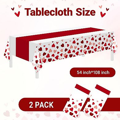 2-Pack Disposable Heart Tablecloths, 54"x108" for Valentine’s Day, Parties & Events