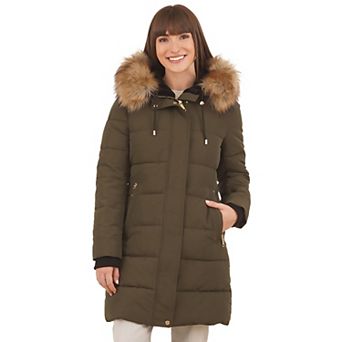 Women's Nine West Faux Fur Trimmed Quilted Puffer Coat