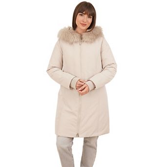 Women's Nine West Zip Front Faux Fur Trimmed Hooded Puffer Coat