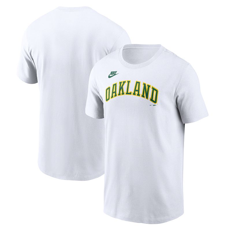 Men's Nike White Oakland Athletics Cooperstown Collection Wordmark T-Shirt, Size: Small