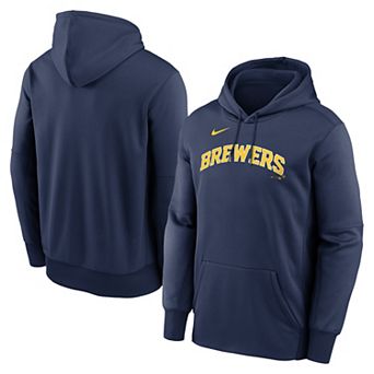 Men's Nike Navy Milwaukee Brewers Primary Wordmark Therma Hoodie
