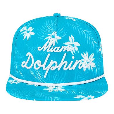 Men's New Era Aqua Miami Dolphins Palm Print A-Frame 9FIFTY Snapback Hat