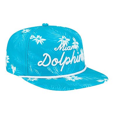 Men's New Era Aqua Miami Dolphins Palm Print A-Frame 9FIFTY Snapback Hat