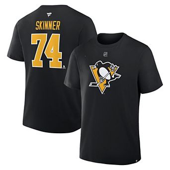 Men's Fanatics Stuart Skinner Black Pittsburgh Penguins Authentic Stack Name & Number T-Shirt