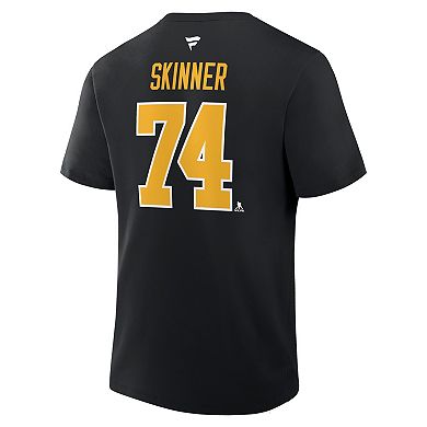 Men's Fanatics Stuart Skinner Black Pittsburgh Penguins Authentic Stack Name & Number T-Shirt