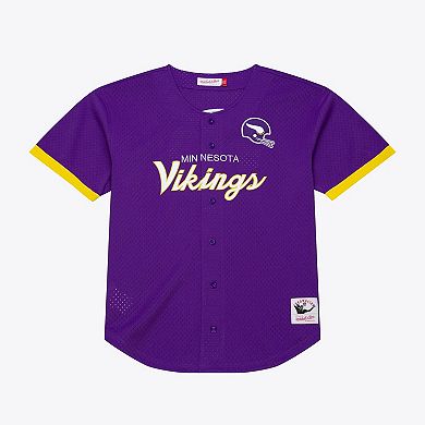 Men's Mitchell & Ness Purple Minnesota Vikings Head Coach Mesh Full-Button Fashion Jersey