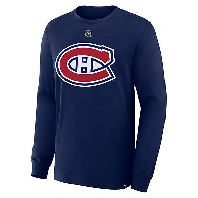 Men's Fanatics Ivan Demidov Navy Montreal Canadiens Authentic Stack Long Sleeve Name & Number T-Shirt