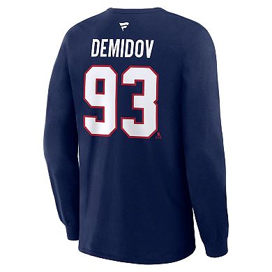 Men's Fanatics Ivan Demidov Navy Montreal Canadiens Authentic Stack Long Sleeve Name & Number T-Shirt
