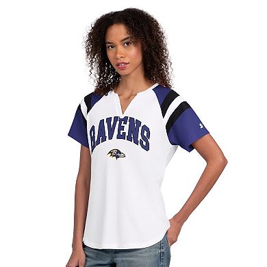 Women's Starter White Baltimore Ravens Game On Notch Neck T-Shirt