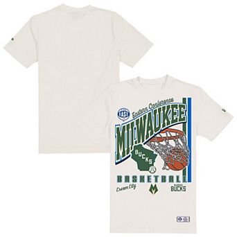 Men's New Era Cream Milwaukee Bucks Oversized City Edition Remix Vintage T-Shirt
