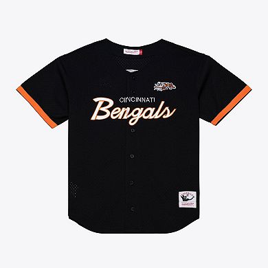 Men's Mitchell & Ness Black Cincinnati Bengals Head Coach Mesh Full-Button Fashion Jersey