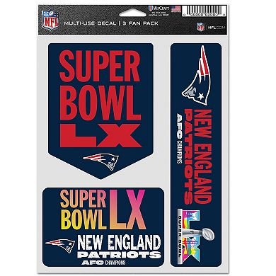 WinCraft New England Patriots 2025 AFC Champions Three-Pack Fan Decal Set
