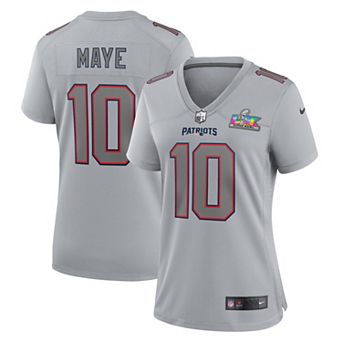 Women's Nike Drake Maye Silver New England Patriots Super Bowl LX Patch Atmosphere Fashion Game Jersey