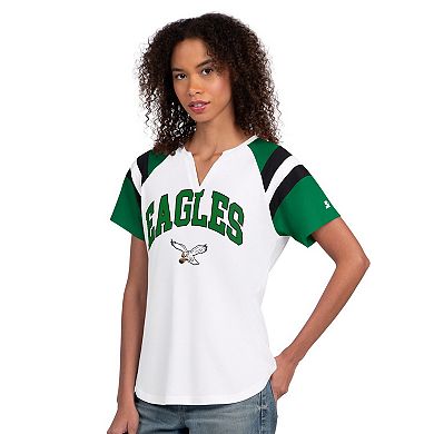 Women's Starter White Philadelphia Eagles Game On Notch Neck T-Shirt