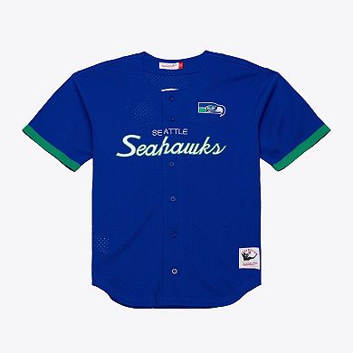 Men's Mitchell & Ness Royal Seattle Seahawks Head Coach Mesh Full-Button Fashion Jersey