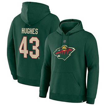 Men's Fanatics Quinn Hughes Green Minnesota Wild Authentic Stack Name & Number Hoodie
