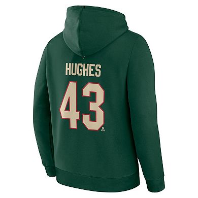 Men's Fanatics Quinn Hughes Green Minnesota Wild Authentic Stack Name & Number Hoodie