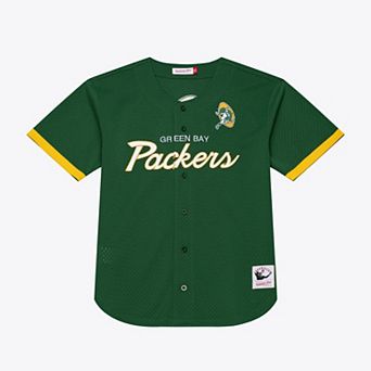 Men's Mitchell & Ness Green Bay Packers Green Head Coach Mesh Full-Button Fashion Jersey