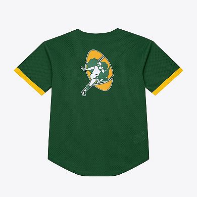 Men's Mitchell & Ness Green Bay Packers Green Head Coach Mesh Full-Button Fashion Jersey