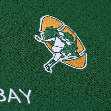 Men's Mitchell & Ness Green Bay Packers Green Head Coach Mesh Full-Button Fashion Jersey