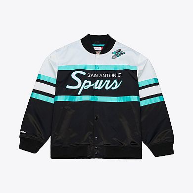 Men's Mitchell & Ness Black San Antonio Spurs Hardwood Classics Head Coach Lightweight Satin Full-Snap Jacket