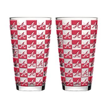 Logo Brands Atlanta Braves Two-Pack Gridiron Stained 16oz. Pint Glass Set