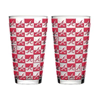 Logo Brands Atlanta Braves Two-Pack Gridiron Stained 16oz. Pint Glass Set