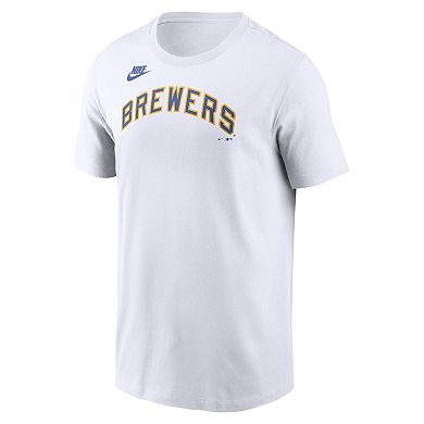 Men's Nike White Milwaukee Brewers Cooperstown Collection Wordmark T-Shirt