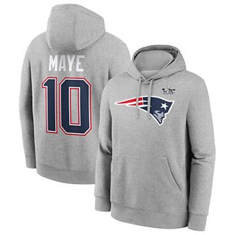 Men's Nike Drake Maye Heather Gray New England Patriots Super Bowl LX Patch Name & Number Hoodie