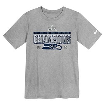 Preschool Nike Gray Seattle Seahawks 2025 NFC Champions Locker Room Trophy Collection T-Shirt