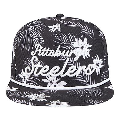 Men's New Era Black Pittsburgh Steelers Palm Print A-Frame 9FIFTY Snapback Hat