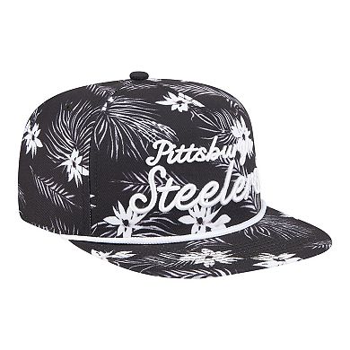Men's New Era Black Pittsburgh Steelers Palm Print A-Frame 9FIFTY Snapback Hat