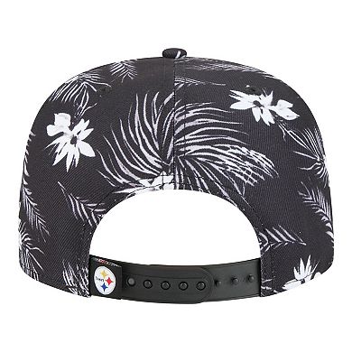 Men's New Era Black Pittsburgh Steelers Palm Print A-Frame 9FIFTY Snapback Hat