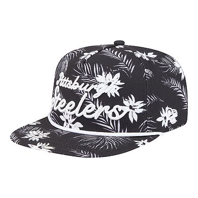 Men's New Era Black Pittsburgh Steelers Palm Print A-Frame 9FIFTY Snapback Hat