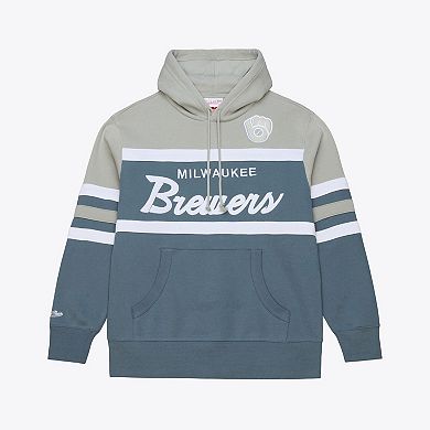 Men's Mitchell & Ness Gray Milwaukee Brewers Cooperstown Collection Thunderstorm Head Coach Hoodie