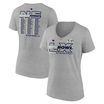 Women's Fanatics Heather Gray New England Patriots Super Bowl LX Roster V-Neck T-Shirt