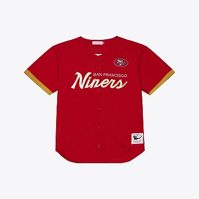 Men's Mitchell & Ness Scarlet San Francisco 49ers Head Coach Mesh Full-Button Fashion Jersey