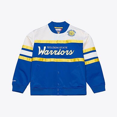 Men's Mitchell & Ness Royal Golden State Warriors Hardwood Classics Head Coach Lightweight Satin Full-Snap Jacket