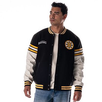 Unisex The Wild Collective Black Boston Bruins Drop Shoulder Full-Snap Varsity Jacket