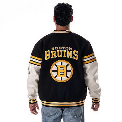 Unisex The Wild Collective Black Boston Bruins Drop Shoulder Full-Snap Varsity Jacket